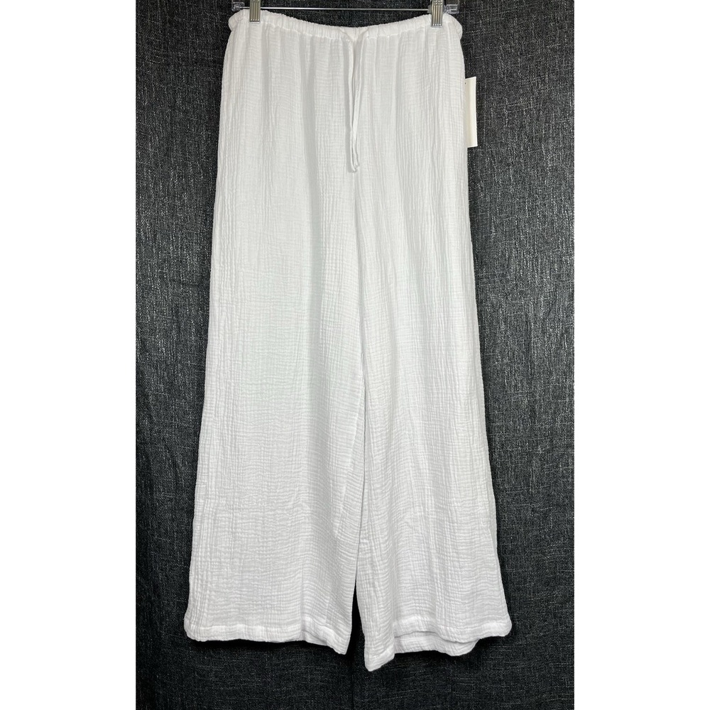 New 4OUR Dreamers Sz L Pants White Cotton Gauze Wide Leg Swim Beach Coverup NWT